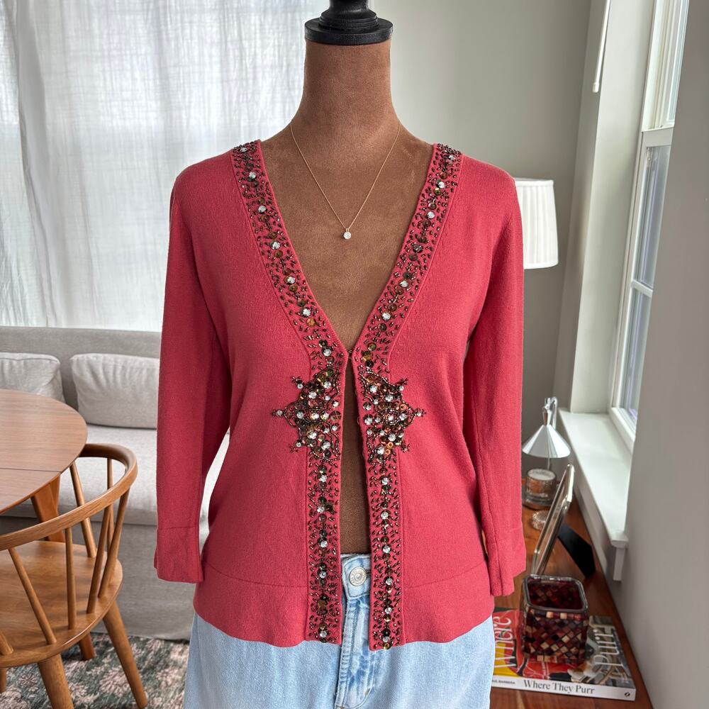 2000s Vintage Nine West Beaded Embellished Cardigan Sweater Y2K Size Small